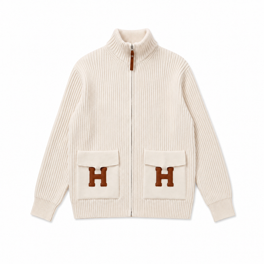 “H“ Rib Zip Knit Cardigan